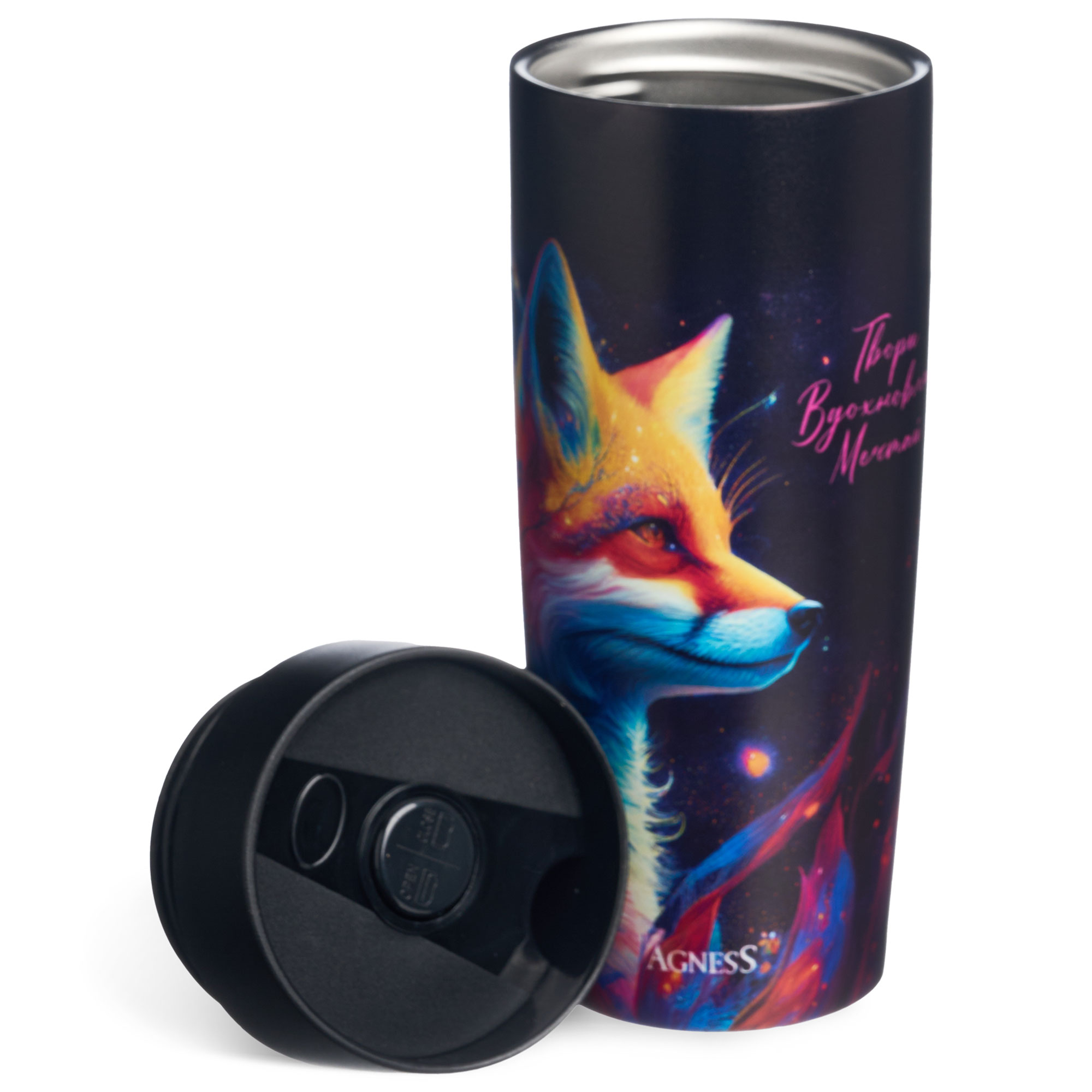 ТЕРМОКРУЖКА AGNESS  "ЛИСА" 360МЛ, КОЛБА НЕРЖ.СТАЛЬ 18/10