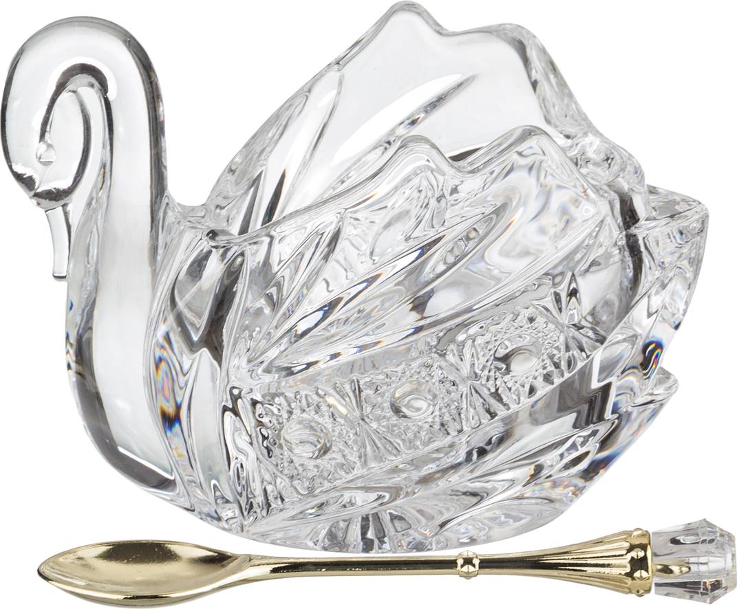 ИКОРНИЦА "ЛЕБЕДЬ MUZA CRYSTAL" 11*7 СМ. ВЫСОТА=8,5 СМ. С ЛОЖКОЙ (КОР=48ШТ.)