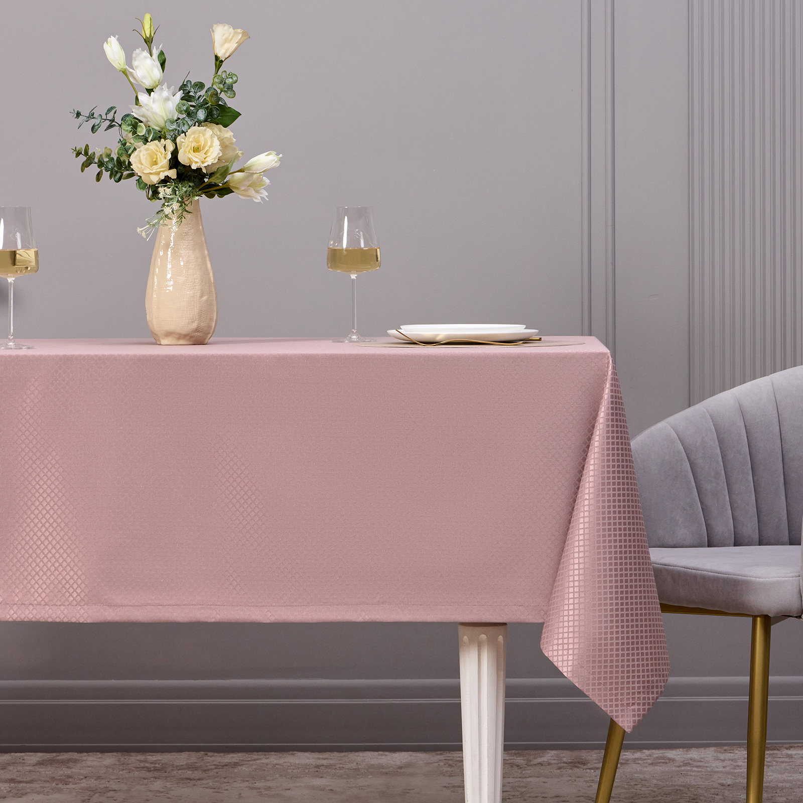 СКАТЕРТЬ 145Х180СМ СЕРЫЙ ТЕПЛЫЙ ЕВРОУГОЛОК 100% ПОЛИЭСТЕР