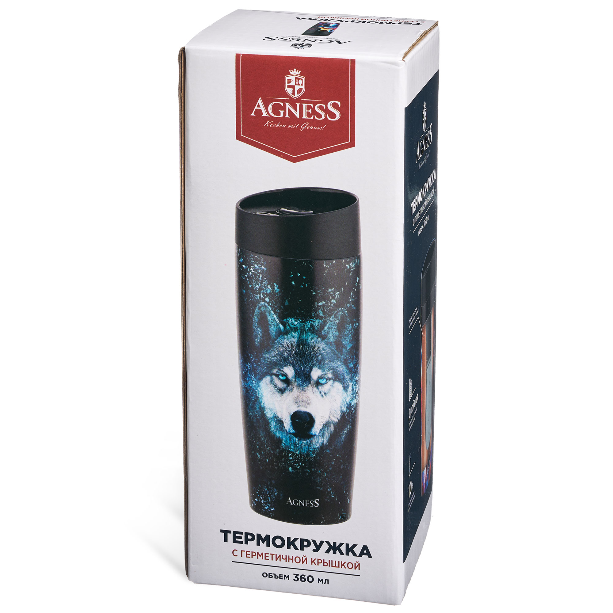 ТЕРМОКРУЖКА AGNESS  "ЛИСА" 360МЛ, КОЛБА НЕРЖ.СТАЛЬ 18/10