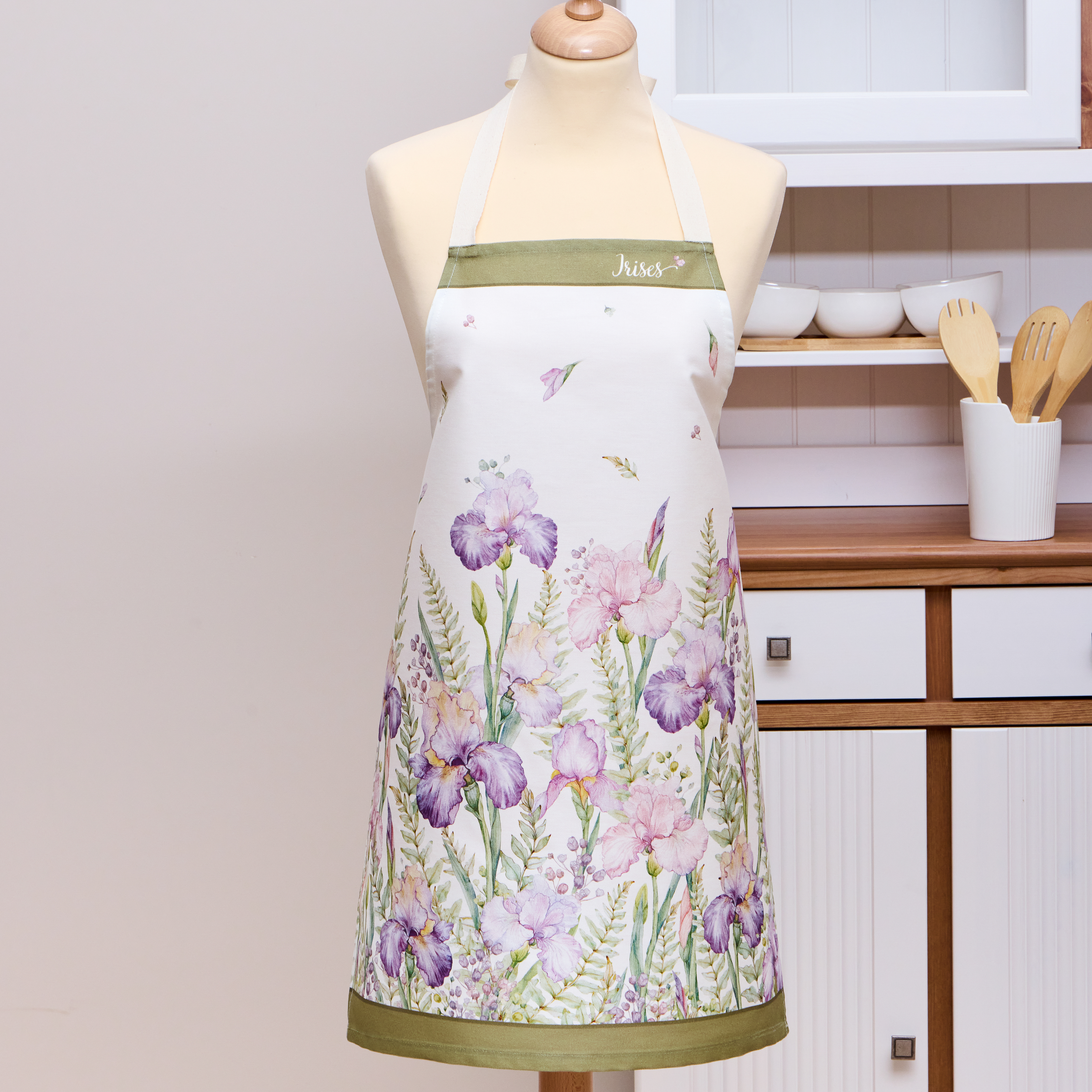 ФАРТУК "ИРИСЫ",60Х70 СМ 100% ХЛОПОК,БЕЛЫЙ,ТВИЛ,ПРОПИТКА