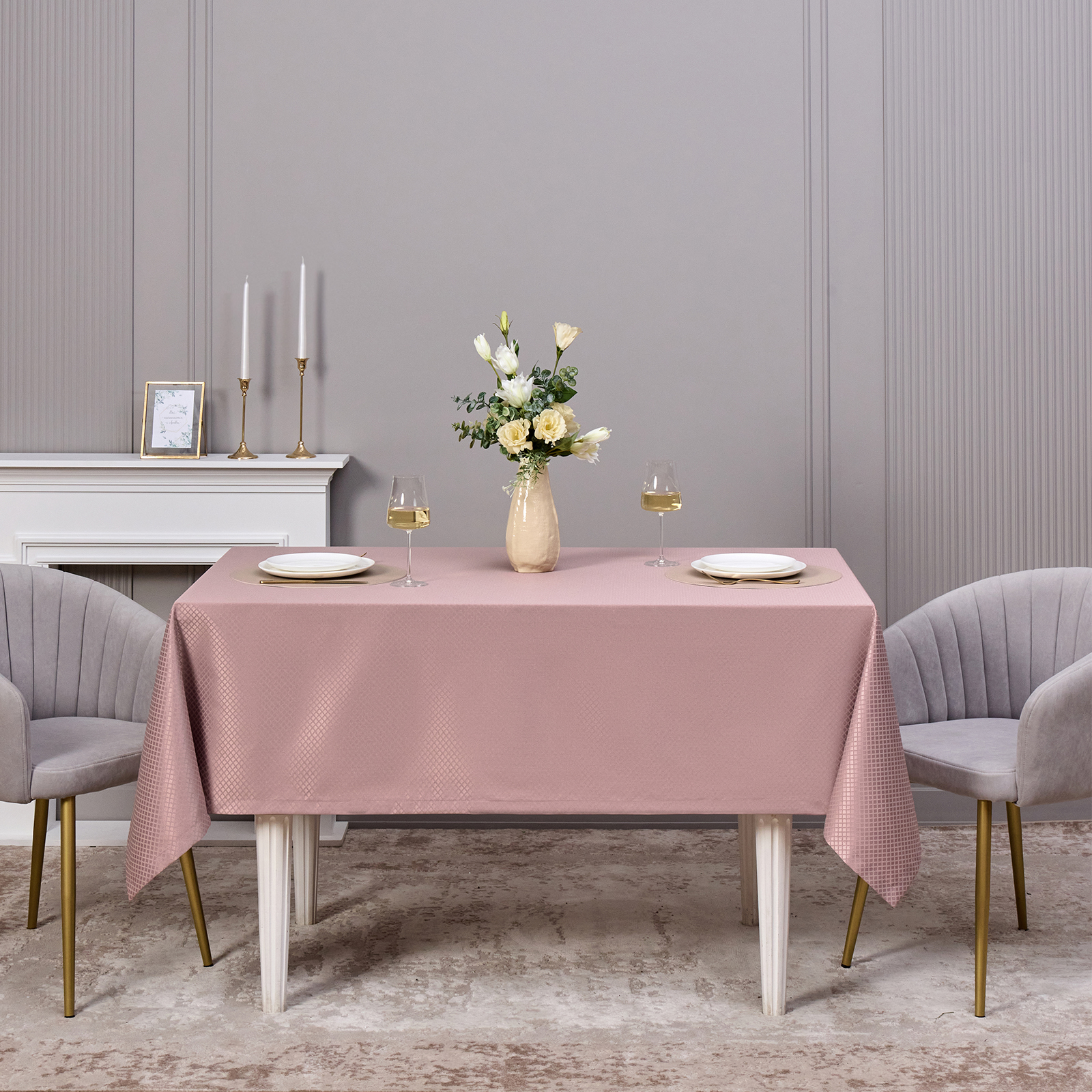 СКАТЕРТЬ 145Х180СМ СЕРЫЙ ТЕПЛЫЙ ЕВРОУГОЛОК 100% ПОЛИЭСТЕР