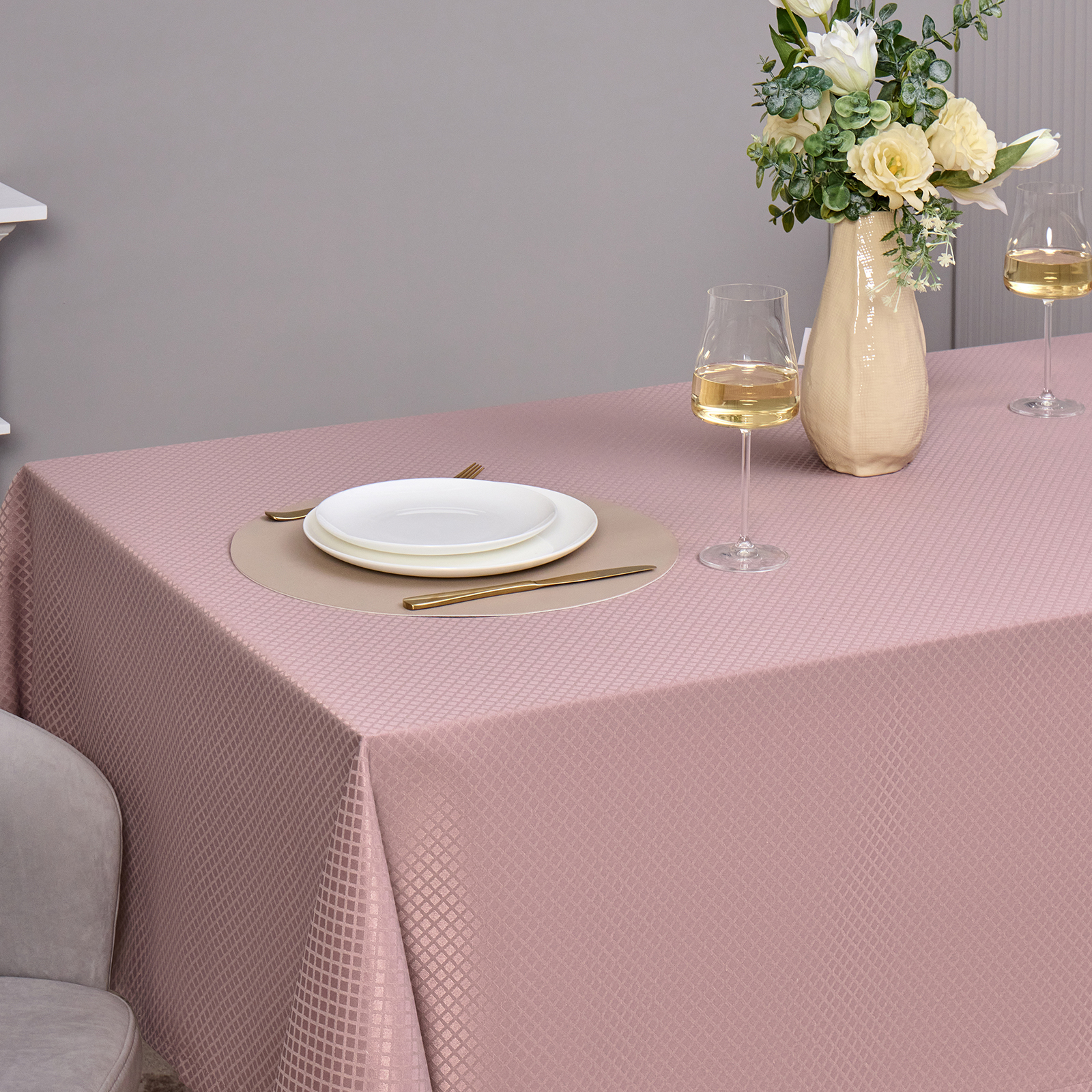 СКАТЕРТЬ 145Х180СМ СЕРЫЙ ТЕПЛЫЙ ЕВРОУГОЛОК 100% ПОЛИЭСТЕР