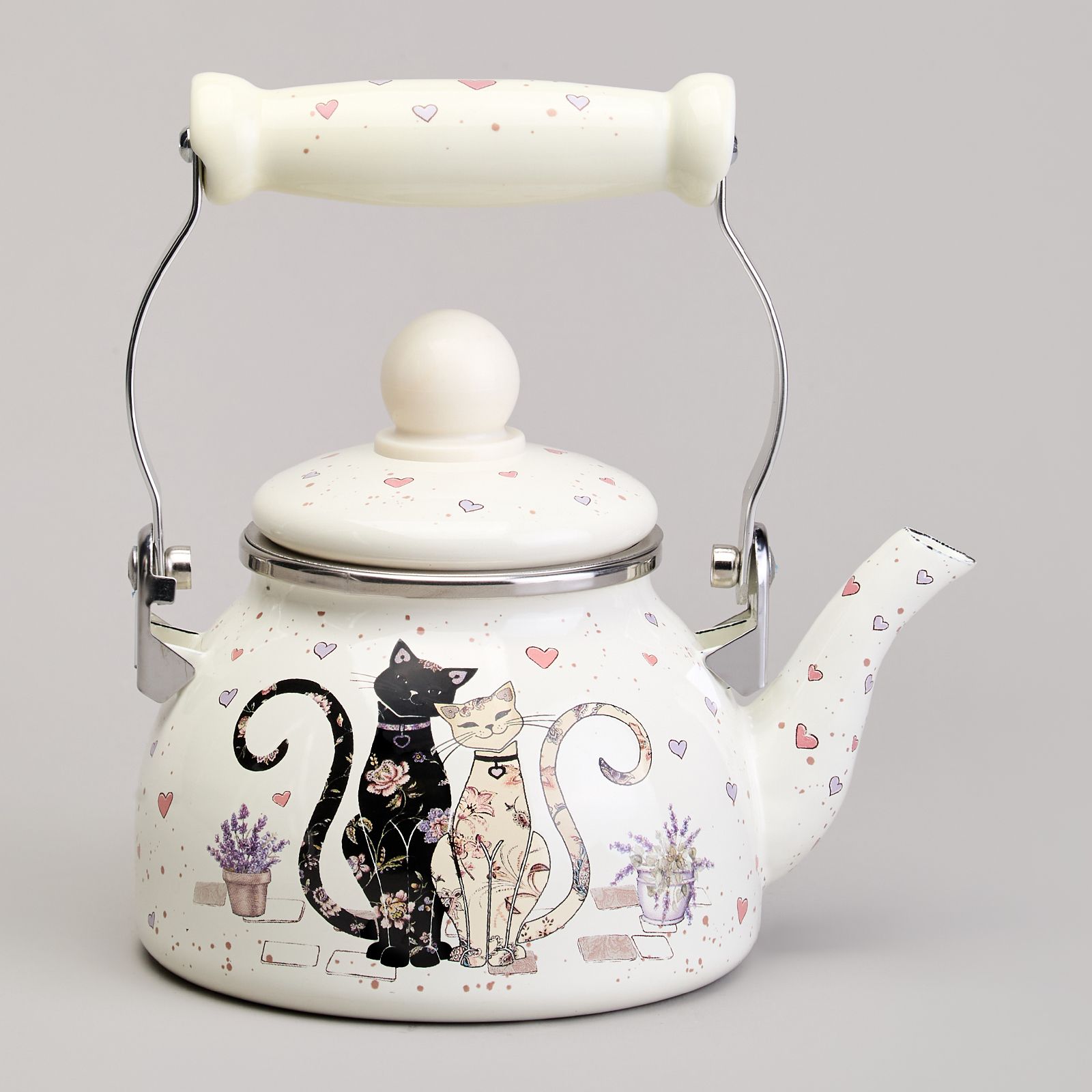 ЧАЙНИК AGNESS ЭМАЛИРОВАННЫЙ СО СЪЕМНЫМ ФИЛЬТРОМ ИЗ НЖС СЕРИЯ "LAVENDER CATS", 0,85 Л