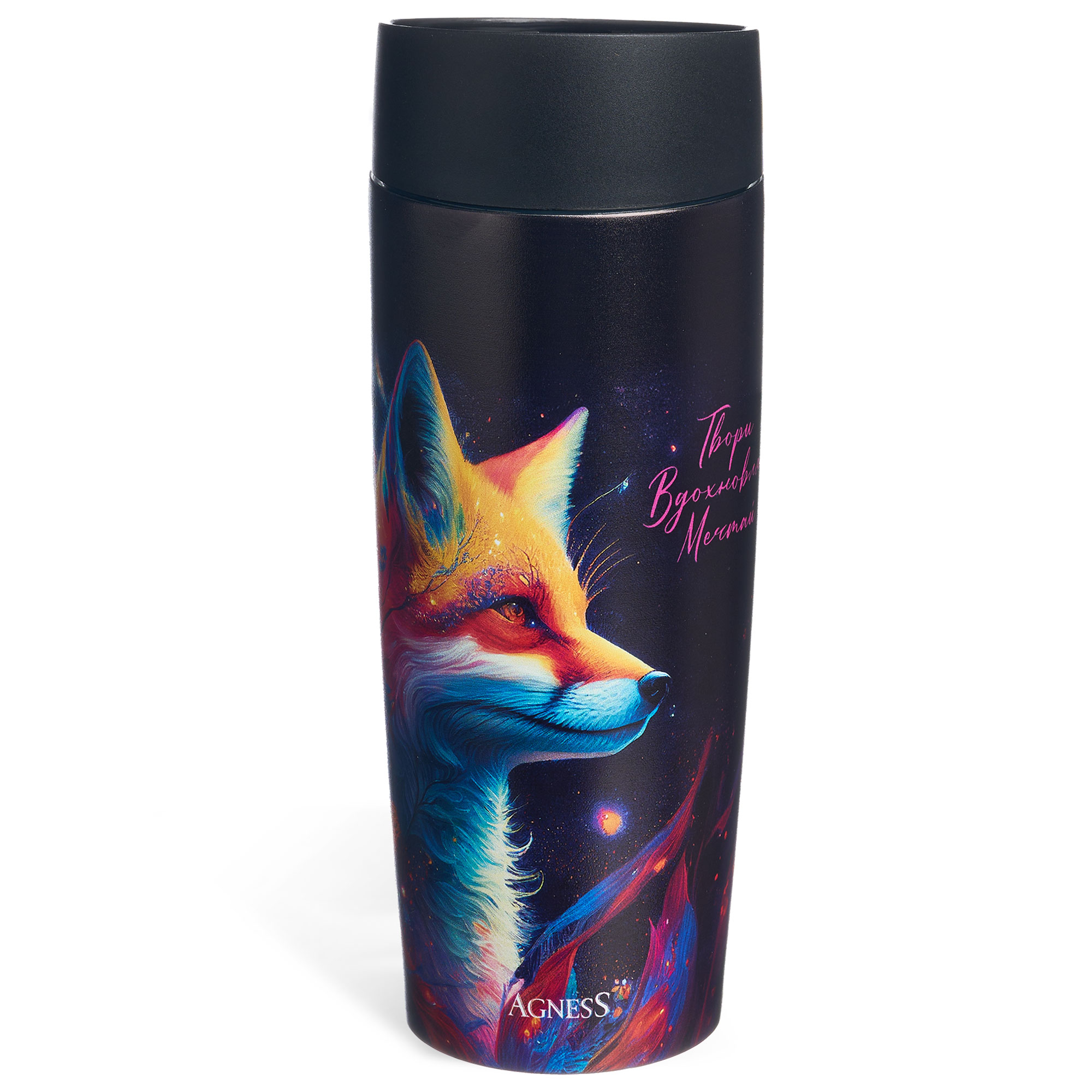 ТЕРМОКРУЖКА AGNESS  "ЛИСА" 360МЛ, КОЛБА НЕРЖ.СТАЛЬ 18/10