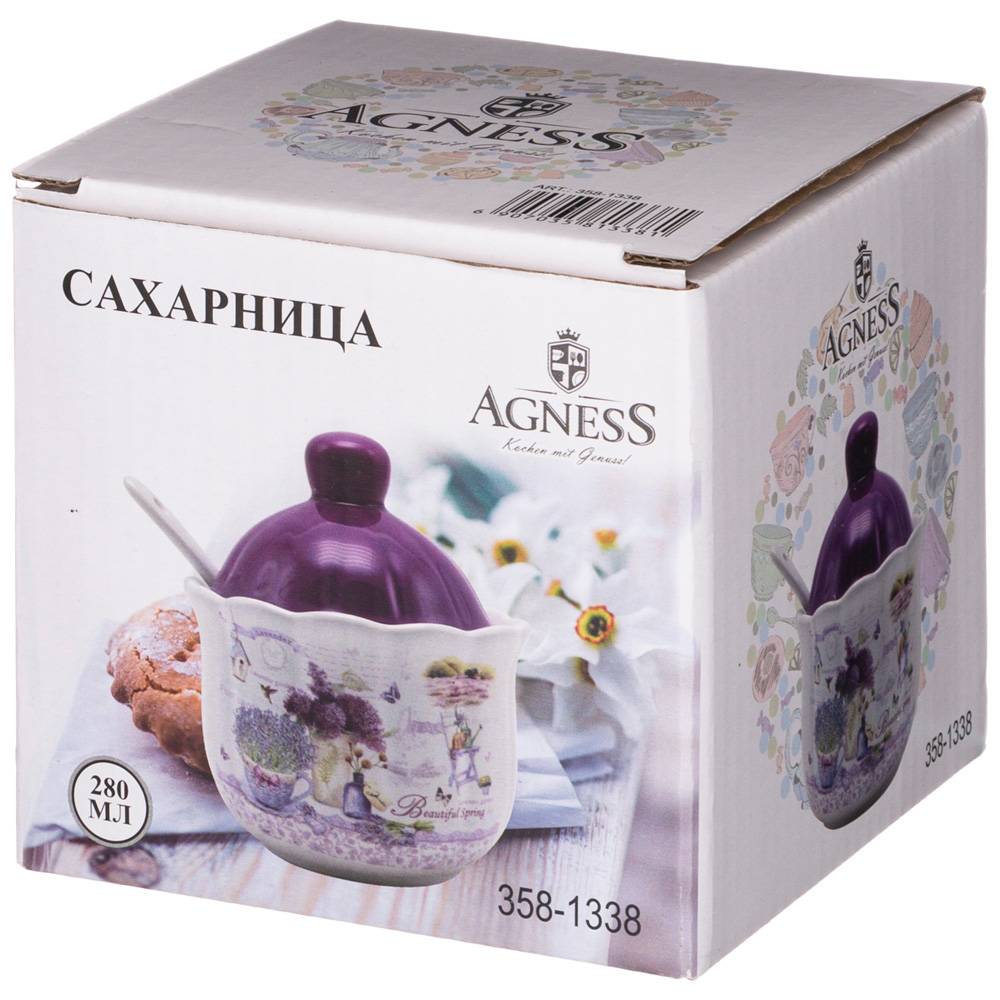 САХАРНИЦА С ЛОЖКОЙ AGNESS "ЛАВАНДОВАЯ ВЕСНА" 10*11,5 СМ 240 МЛ (КОР=36ШТ.)