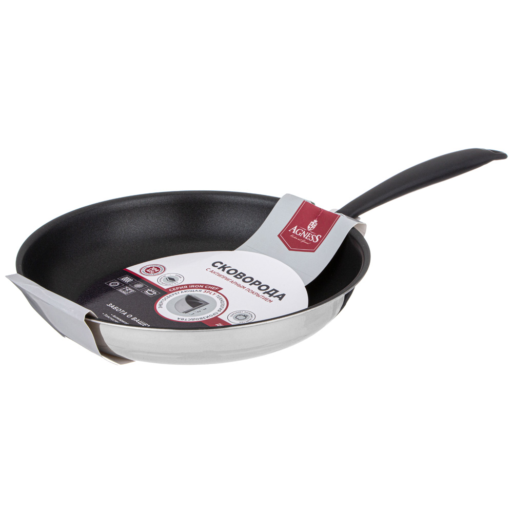 СКОВОРОДА C АНТИПРИГАРНЫМ ПОКРЫТИЕМ "IRON CHEF" AGNESS 26*5.0CM ТЕХНОЛОГИЯ 3-PLY, НЕРЖ.СТАЛЬ 18/10