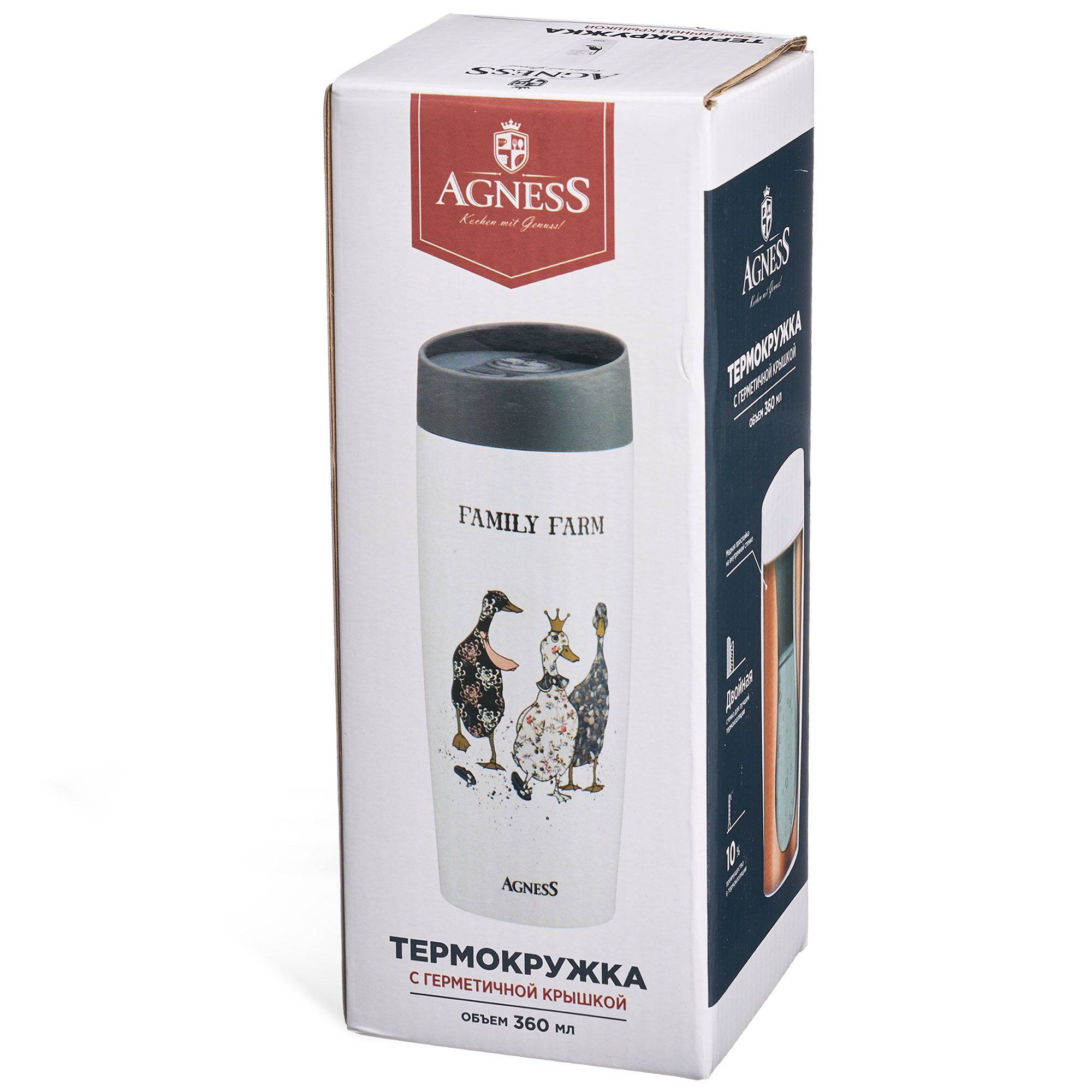 ТЕРМОКРУЖКА AGNESS  "FAMILY FARM" 360МЛ, КОЛБА НЕРЖ.СТАЛЬ 18/10