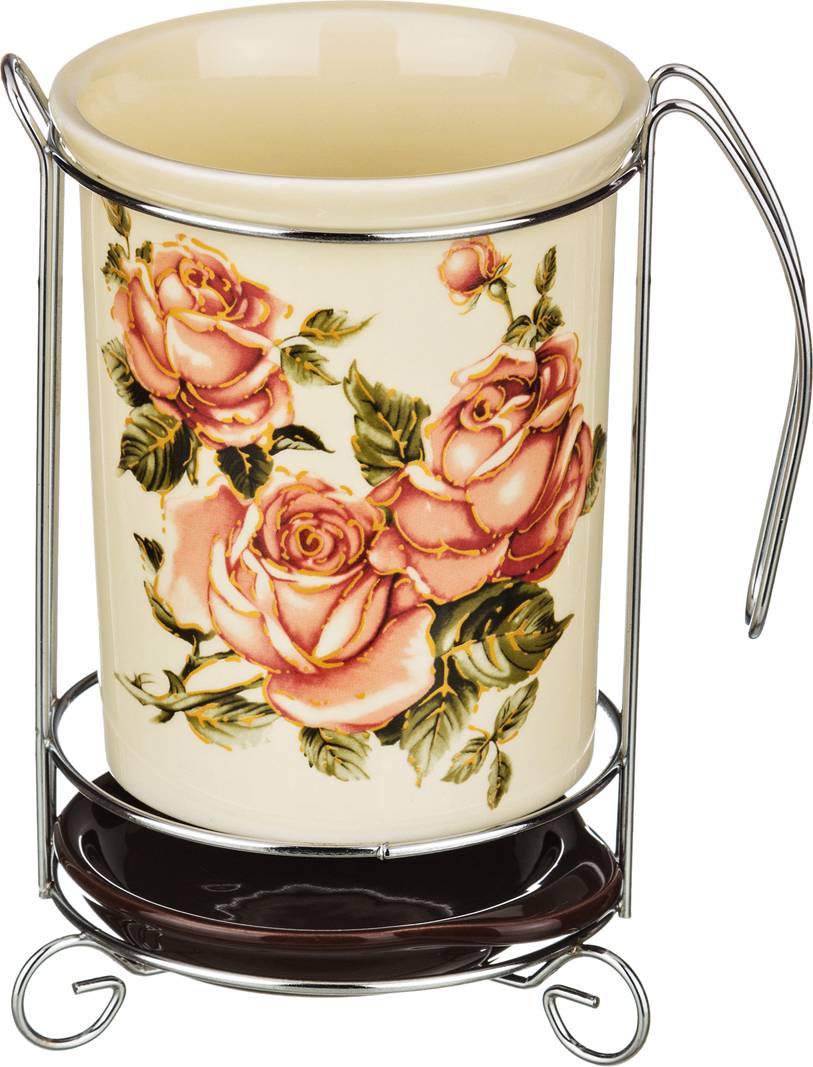 ПОДСТАВКА ПОД КУХОННЫЕ ПРИБОРЫ "КОРЕЙСКАЯ РОЗА" 10,5*10,5*16 СМ (КОР=18ШТ.)