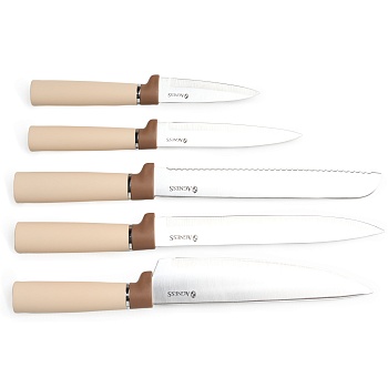 НАБОР AGNESS ИЗ 11ПР: 5 НОЖЕЙ,ПОЛОВНИК,ЛОПАТКА,ШУМОВКА,ПОДСТАВКА,НОЖЕТОЧКА И НОЖНИЦЫ, ЦВЕТ: БЕЖЕВЫЙ