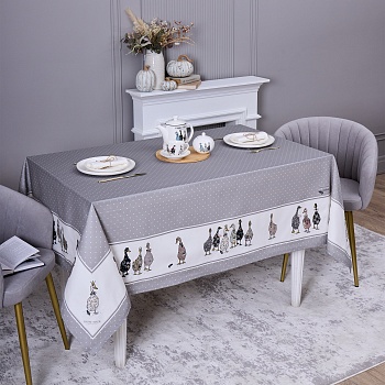 СКАТЕРТЬ "FAMILY FARM" 160Х220СМ , 100% ХЛОПОК, СЕРЫЙ, ТВИЛ, ПРОПИТКА