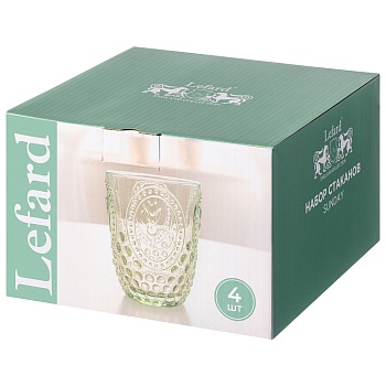 НАБОР СТАКАНОВ ДЛЯ ВОДЫ/СОКА "SUNDAY" GREEN 4ШТ/280 МЛ