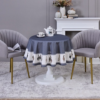 СКАТЕРТЬ КРУГЛАЯ "FAMILY FARM" 150 СМ ,100% ХЛОПОК, ГРАФИТ,ТВИЛ, ПРОПИТКА