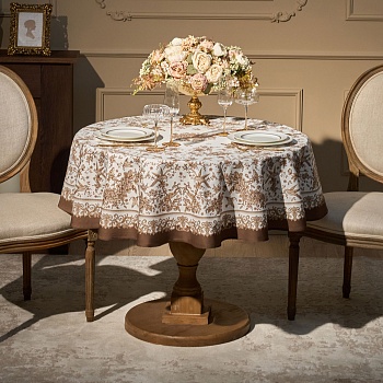 СКАТЕРТЬ КРУГЛАЯ " ROYAL GARDEN" 150 СМ,БЕЛЫЙ ,100% ХЛОПОК ,ТВИЛ С ПРОПИТКОЙ