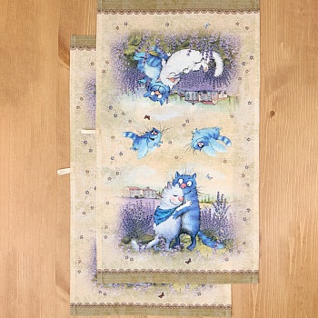 НАБОР ПОЛОТЕНЕЦ ИЗ 2Х ШТ "СИНИЕ КОТЫ. ЛАВАНДА",40Х70СМ, 100% ХЛОПОК,ТВИЛ, БЕЖ