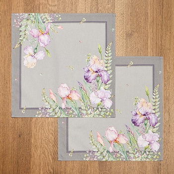 НАБОР САЛФЕТОК ИЗ 2-Х ШТ "ИРИСЫ",40Х40СМ, 100% ХЛОПОК,СЕРЫЙ,ТВИЛ,