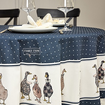 СКАТЕРТЬ ОВАЛЬНАЯ "FAMILY FARM" 160Х220 СМ ,СИНИЙ, 100% ХЛОПОК, ТВИЛ, С ПРОПИТКОЙ