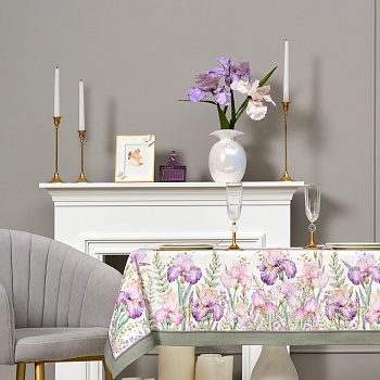 СКАТЕРТЬ ИРИСЫ 110Х140СМ ,БЕЛЫЙ, 100% ХЛОПОК,ТВИЛ ПРОПИТКА