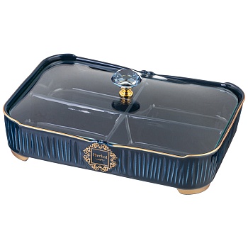 МЕНАЖНИЦА LEFARD "HERBAL"  4 СЕКЦИИ 31*22*11 СМ СО СТЕКЛЯННОЙ КРЫШКОЙ СИНЯЯ (КОР=6ШТ.)