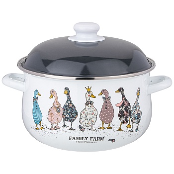 КАСТРЮЛЯ AGNESS ЭМАЛИРОВАННАЯ С ЭМАЛ.КРЫШКОЙ СЕРИЯ "FAMILY FARM", 5.0 Л, 24*14 СМ