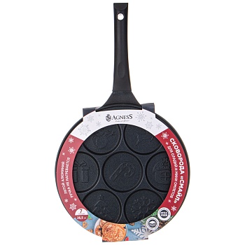 СКОВОРОДА AGNESS "ЗИМНЯЯ ЗАБАВА" ДЛЯ ОЛАДИЙ С АНТИПРИГАР.ПОКРЫТИЕМ ДИАМЕТР=26.5 СМ.(КОР=6ШТ)