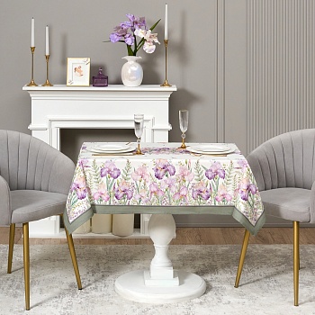 СКАТЕРТЬ ИРИСЫ 110Х140СМ ,БЕЛЫЙ, 100% ХЛОПОК,ТВИЛ ПРОПИТКА