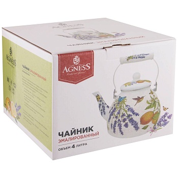 ЧАЙНИК AGNESS  ЭМАЛИРОВАННЫЙ,  СЕРИЯ "ПРОВАНС ЛИМОНЫ", 4 Л