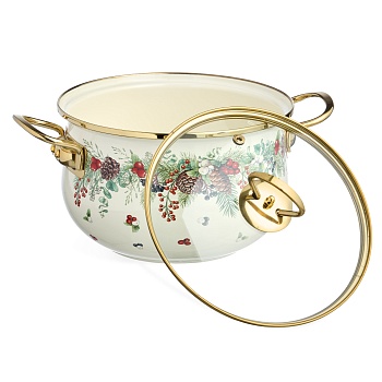 КАСТРЮЛЯ ЭМАЛИРОВАННАЯ AGNESS СО СТЕКЛЯННОЙ КРЫШКОЙ СЕРИЯ "CELEBRATION", 3.6 Л, 22*13 СМ