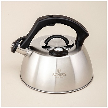 ЧАЙНИК AGNESS СО СВИСТКОМ, 2,80Л ТЕРМОАККУМУЛИРУЮЩЕЕ ДНО,ИНДУКЦИЯ,ВСТРОЕННЫЙ ТЕРМОМЕТР