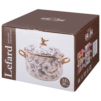 КАСТРЮЛЯ ЭМАЛИРОВАННАЯ LEFARD С КРЫШКОЙ, СЕРИЯ ROYAL GARDEN 3,8Л, ДИА.20СМ ПОДХОДИТ ДЛЯ ИНДУК.ПЛ