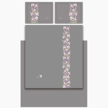 КПБ, ЕВРО, "IRISES" СЕРЫЙ, САТИН, ХЛОПОК 100%, ПОДОД.200Х220-1ШТ, ПР.240Х240-1ШТ, НАВ.50Х70-2ШТ