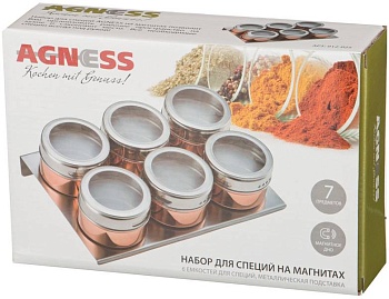 НАБОР ДЛЯ СПЕЦИЙ AGNESS "ROSSO" 7 ПР. НА МАГНИТАХ, В Т.Ч. МЕТАЛ.ПОДСТАВКА 20*13*5 СМ (КОР=24НАБ.)