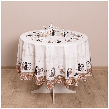 СКАТЕРТЬ "ПАРИЖСКИЕ КОТЫ" КРУГЛАЯ 190 СМ ТВИЛЛ ВОДООТАЛКИВАЮЩАЯ  ПРОПИТКА