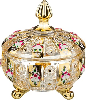 КОНФЕТНИЦА С КРЫШКОЙ "LEFARD GOLD GLASS" ДИАМЕТР=12 СМ. ВЫСОТА=14 СМ. (КОР=24ШТ.)
