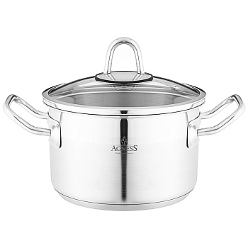 КАСТРЮЛЯ AGNESS 16X10 СМ 1,8 Л ВЫСОКОКАЧЕСТВЕННАЯ НЕРЖ СТАЛЬ 18/10 СО СТЕКЛ.КРЫШКОЙ