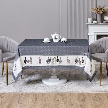 СКАТЕРТЬ "FAMILY FARM" 160Х220СМ ,100% ХЛОПОК, ГРАФИТ , ТВИЛ, ПРОПИТКА