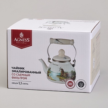 ЧАЙНИК AGNESS ЭМАЛИРОВАННЫЙ СО СЪЕМНЫМ ФИЛЬТРОМ ИЗ НЖС СЕРИЯ "LAVENDER CATS", 1,1 Л