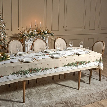 СКАТЕРТЬ "CELEBRATION" 140Х400СМ ,БЕЖЕВЫЙ,100% ХЛОПОК С ПРОПИТКОЙ,ТВИЛ