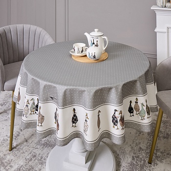 СКАТЕРТЬ КРУГЛАЯ "FAMILY FARM" 150 СМ ,100% ХЛОПОК,СЕРЫЙ ,ТВИЛ, ПРОПИТКА