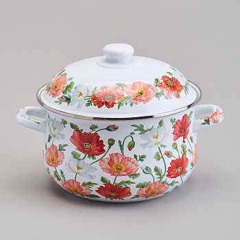 КАСТРЮЛЯ AGNESS ЭМАЛИРОВАННАЯ С ЭМАЛ.КРЫШКОЙ СЕРИЯ "МАКИ", 3.6 Л, 22*13 СМ