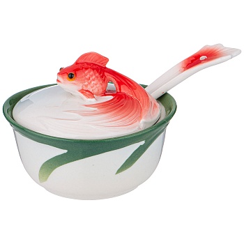 ИКОРНИЦА LEFARD "ЗОЛОТАЯ РЫБКА" С КРЫШКОЙ И ЛОЖКОЙ  10*10*9 СМ (КОР=36ШТ)