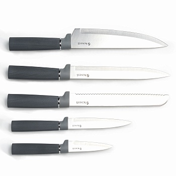 НАБОР AGNESS ИЗ 10ПР: 5 НОЖЕЙ, 4 ДОСКИ И ПОДСТАВКА, ЦВЕТ: ЧЕРНО-СЕРЫЙ