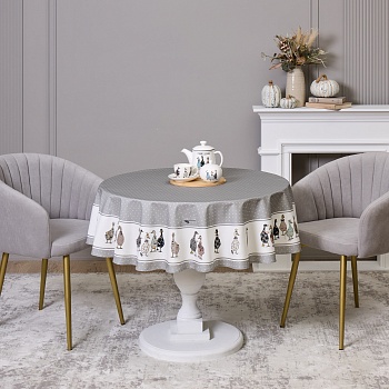 СКАТЕРТЬ КРУГЛАЯ "FAMILY FARM" 150 СМ ,100% ХЛОПОК,СЕРЫЙ ,ТВИЛ, ПРОПИТКА