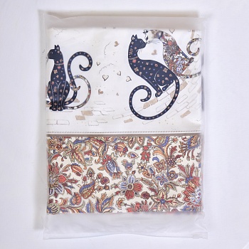 СКАТЕРТЬ " ПАРИЖСКИЕ КОТЫ" 110Х140СМ ,БЕЛЫЙ ,100% ХЛОПОК ,ТВИЛ С ПРОПИТКОЙ