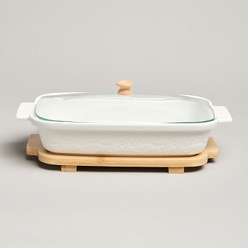 БЛЮДО ДЛЯ ВЫПЕКАНИЯ И СЕРВИРОВКИ LEFARD "MUSE" СО СТЕКЛ.КРЫШКОЙ НА ДЕР.ПОДСТАВКЕ 27,5*17*9СМ 900МЛ