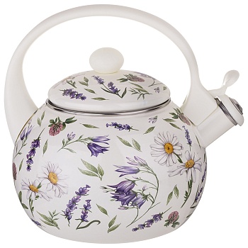 ЧАЙНИК AGNESS ЭМАЛИРОВАННЫЙ СО СВИСТКОМ СЕРИЯ "FLOWER STORY", 2,2 Л