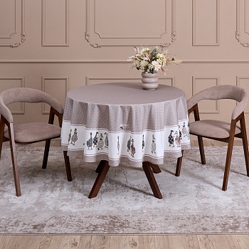 СКАТЕРТЬ КРУГЛАЯ "FAMILY FARM" 190 СМ ,100% ХЛОПОК, КАПУЧИНО ,ТВИЛ, ПРОПИТКА