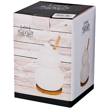БАНКА ДЛЯ МЕДА С ДЕРЕВ. ПАЛОЧКОЙ LEFARD "NATIVE" НА ПОДСТАВКЕ 350 МЛ 9*14 СМ (КОР=36ШТ.)