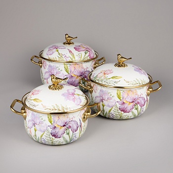 НАБОР КАСТРЮЛЬ AGNESS ЭМАЛИРОВАННЫХ СЕРИЯ "IRISES", 6ПР. 2,1Л, 2,8Л И 3,8Л