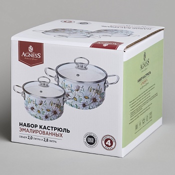НАБОР КАСТРЮЛЬ AGNESS ЭМАЛИРОВАННЫХ СЕРИЯ "ДВОРЦОВЫЙ ПАРК" 4ПР. 2,0Л И 2,8Л, 18Х11СМ, 20Х12СМ